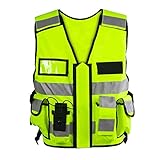 Einsatz Warnweste mit Reißverschluss reflektierend für Polizei, Security, Sicherheitsweste mit Taschen, Patch zum Aufdruck Einsatzweste gelb Größe M-XL