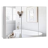 FOREHILL großer Spiegelschrank Bad mit 3 Türen Badezimmerschrank mit Spiegel und 2 verstellbaren Ablagen, weiß, 87,5x60x15,5cm