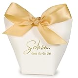 25 Stück Hochzeit Geschenkboxen 6x6x10cm Weiß - Schön, dass du da bist- Geschenkschachtel Papierbox für Gastgeschenk Hochzeit Taufe Geschenkverpackung Babyparty Kommunion usw