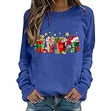 MJIQING Damen Weihnachtspullover Langarm Crewneck Christmas Sweatshirt Merry Christmas Briefdruck Elegant Tops Shirt Lässig Lose Fit Shirt Tops