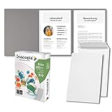 Bewerbungsset // 10 Stück 3-teilige Bewerbungsmappen Grau + 250 Blatt 100 g/m² Premium Bewerbungspapier + 10 Stück B4 Versandtaschen in Weiß - Das ultimative Bewerbungsmappen-Bundle - All ink