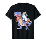 Unicorn Riding T Rex Dinosaurier Magisches Einhornteam Regenbogen T-S