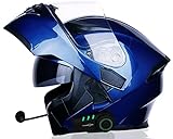 TKTTBD Modulare Motorrad-Bluetooth-Helme ECE-Zugelassene Hochklappbare Fronthelme Mit Doppeltem Visier Antibeschlag-Atmungsaktive Und Bequeme Rennsturzhelme Für Erwachsene E,XL: (61cm-62cm)