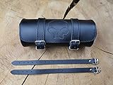 ORLETANOS Tool Skull Schädel Totenkopf Werkzeugrolle kompatibel mit Harley Davidson Chopper Reisekoffer Lederrolle Werkzeugrolle Hot Rod HD Koffer Sissybar Gepäckrolle Motorradkoffer schw