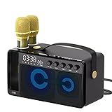 ZAIZAI Drahtlose Bluetooth-Lautsprecher Holz Sound-Säule-Stereo-Surround-Subwoofer mit Microphone Center Music System (Color : Dual Microphone, Size : 300x160x135mm)