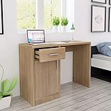 MOONAIRY Schreibtisch mit Schublade und Schrank, Computertisch, Bürotisch, Arbeitstisch, PC Laptop Tisch, Eiche 100x40x73 cm
