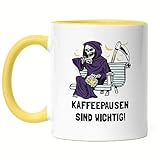 Hey!Print Kaffeepausen Sind Wichtig Tasse Gelb  Kaffeeliebhaber Coffeelover Halloween Pause Humor Sense Sarkasmus Humor