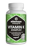 Vitamin K Komplex hochdosiert & vegan, K1 1.000 mcg + K2 Menaquinon (1.000 mcg MK4 + 200 mcg MK7), Der VERGLEICHSSIEGER*, 120 Kapseln für 4 Monate, beste Bioverfügbarkeit, Made in Germany