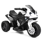 COSTWAY 6V Elektro Motorrad mit Musik und Scheinwerfer, Dreirad Kindermotorrad bis 3km/h, Elektromotorrad mit 2 Stützrädern, Elektrofahrzeug für Kinder von 18-36 Monaten (Schwarz) (Weiß)