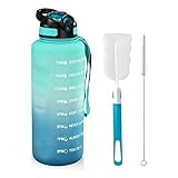 1.5 L Trinkflasche, BPA-freies Tritan-Material 1500 ml Große Sportwasserflasche mit Trinkhalm und Zeitmarkierung, das beste Zubehör für Sport, Fitness, Laufen, Wandern - Spülmaschinenfest(Cyan Mix)