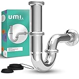 Amazon Brand - Umi Universal Siphon Waschbecken Röhrensiphon Messing Wände Verlängerung 195mm - Geruchsverschluss inkl Dichtungen und Gummimanschette