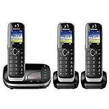 Panasonic KX-TGJ323GB Familien-Telefon mit Anrufbeantworter (schnurloses Telefon mit 3 Mobilteilen, strahlungsarm, Anrufschutz) schwarz