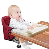 Baby Tischsitz mit Essbrett Portable Faltbar Hochstuhl Sitzerhöhung mit Transportbeutel, Geschenk für Kleinkinder, Tragbar für Zuhause & Reise (Rot)
