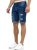 Indicode Herren Caden Jeans Shorts mit 5 Taschen | Herrenshorts Used Look für Männer Holes - Medium Indigo L