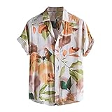 Frühling Sommer Herren Blumendruck Shirts Mode Stehkragen Kurzarm Baumwolle Hawaii Strandhemd Bluse All-Match UrlaubsutensilienSummer Mens Shirt