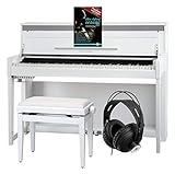 Classic Cantabile UP-1 WM E-Piano Deluxe Set (inklusive Pianobank, Kopfhörer und Klavierschule, Dämpfersimulation, MP3-Recorder, Mic In, OLED Display, 40 hochwertige Sounds, 3 Pedale) weiß matt