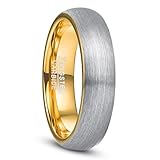 NUNCAD Ring Herren Silber Gold aus Wolfram Ringe für Männer Ehering Partnerrringe mit Gebürstet 6mm Schmuck für Geschenk Hochzeit Größe 60 (19.1)