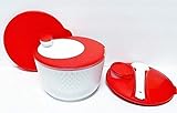 TUPPERWARE Spin N Save Salatschleuder mit auf der Go Dichtung in rot – inklusive Dressing Cup & Servierteile