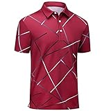 Herren Golf Shirts Kurzarm - Recycled Performance Printed Sport Polo Shirts Dry Fit, Magenta, XX-Large