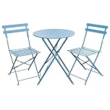 SVITA Bistro-Set 3-teilig Gartenset Garnitur Metall-Möbel Stuhl Tisch Klapp-Möbel Balkon-Set Blau Weiß Schwarz Grau (Blau)