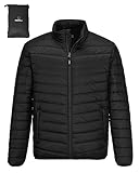 Outdoor Ventures Herren Steppjacke Leichte Warme Übergangsjacke Packbare Pufferjacke, Wasserbeständige Outdoorjacke für Outdoor Casual Schwarz M