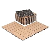 Ollewiellan 33 Stück WPC Fliesen, 30x30cm WPC Terrassenfliesen,Gartenfliesen mit Klick-System,Terrassendielen Balkonfliesen Klickfliesen,Terrassendielen Wasserfest für Terrasse,für 3m²,Teak