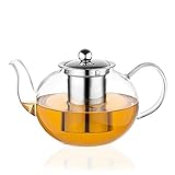 Amisglass Teekanne Glas mit Sieb 1300ML, Große Glaskanne für Tee, Glas Teebereiter mit Abnehmbare 18/8 Edelstahl-Sieb, Hitzebeständig & Hochwertig, Ideal zur Zubereitung von losem Tee