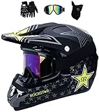 Fullface MTB Helm/Motorrad Crosshelm mit Brille Handschuhe Schutzbrille Schutzmaske/Helmets Kinder-Cross-Helm/Schutzhelm Helm für Motorrad Kinderquad und Crossbike (L(56-57 cm))