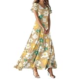 Viskose-Seiden-Kombikleid – V-Ausschnitt mit handgemalten Blumenmotiven Elegantes Kleid Baby Beige XXL