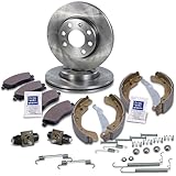 BESTPRICE Bremsenset inkl. Bremsscheiben vorne Ø 240 mm + Belüftet Bremsbeläge vorne und Bremsbacken hinten + Radbremszylinder, Kompatibel mit OPEL CORSA C (X01)