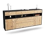 Kommode Sideboard hängend - Bergisch Gladbach - Korpus anthrazit matt - Front Holz Design Pinie- (180x77x35cm) - Push to Open Technik & hochwertigen Leichtlaufschienen - Made in Germany