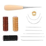 COMNICO Leder Nähnadeln, 12 Stück Hochleistungs-Nähset, Leder Nähnadeln Hand Leder Werkzeug Set Gewachstes Nähgarn mit Fingerhut Nähahle 7 Lederreparaturnadeln Heimpolster Teppiche Segeltuch Rep
