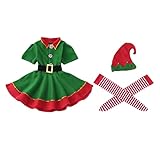 Weihnachtsoutfit Fotorequisite Dekoration mit breitem Gürtel Hut Anziehstrümpfe Elfenkostüm für Karneval, Party, Cosplay, Festival, Maskerade