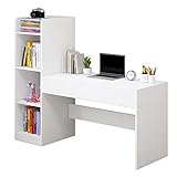 Bürotisch Moderner, minimalistischer PC-Schreibtisch mit mehrschichtigem Stauraum, Bücherregal, multifunktionaler Laptop-Schreibtisch, Schreibarbeitsplatz, Bücherregal-Kombination, Weiß PC-Tisch ( Col