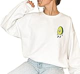 HMMJ Damen Halloween Sweatshirts, Avocado Donut Heat Transfer Pullover Pullover, Lässige Rundhals Langarm T-Shirts, Lockere Fashion Street Tops Bluse (Color : B-White, Größe : L)