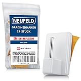 Neufeld® 24 Gardinenhaken selbstklebend weiß [inkl. 3M Klebefläche] - Gardinenstangen Klebehaken ohne Bohren für Vorhänge & Scheibengardinen