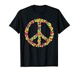 Peace Love 60er 70er Flower Power Hippie Kostüm Geschenk T-Shirt