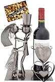 BRUBAKER Weinflaschenhalter Hochzeitspaar - Flaschenständer aus Metall mit Grußkarte für Weingeschenk