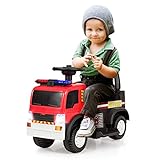 COSTWAY Kinder Feuerwehrauto, Elektroauto, Kinderauto, Elektrofahrzeug, Kinderfahrzeug mit Sirene, Blaulicht, Hupe und Musik, geeignet für Kinder 3-8 Jahre