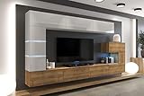 Furnitech Wohnwand Wohnzimmer - Möbel mit LED RGB - 16 Farben - Hängend Wohnwand Modern - Schrankwand mit Regale und TV Schrank (AN89NEW-21WDZ-HGM22)