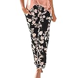 Damen Pant Lange Haremshose Schlupfhose Boho Strandhose Leicht Freizeithose Loose Sommerhose Frauen Hose mit Taschen Straight Bein Hose Sommerhose Stoffhose Jogginghose Yog