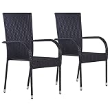Xichuzi Stapelbare Gartenstühle 2 STK Hochlehner, Campingstühle, Lehnstühle, Wetterfest Stuhl, Garden Chair, Poly Rattan Schw