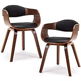 Mingone 2er-Set Esszimmerstühle mit Armlehnen Bentwood Designer Stühle mit PU-Ledersessel Küchenstühle Gepolsterte Stühle für das Wohnzimmer（Schwarz）