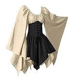 MJGkhiy Mittelalterliches Kleid für Damen, keltisch, Cosplay-Kleid, mittelalterlich, mittelalterlich, für Damen, Mittelalterliches Kleid mit Fledermausärmeln, Abendkleider, Halloween, Kleid für Damen,