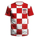 YuanDiann 2022 Katar Fußball Weltmeisterschaft T-Shirt Kurzarm Rundhals 3D Drucken Nationalflagge Fanshirt Sport Casual Atmungsaktiv Trikots Fussballshirts Herren und Damen Kroatien 4# L