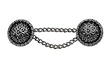 gewölbte Silber antik Knöpfe mit Kette Kettenknöpfe filigranes Muster 19mm, Kette 50mm Verschluss Jacke