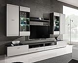 WFL GROUP Moderne Wohnwand TV-Schrank mit Weißen LED-Leuchten - Weiß Matt und Graphitfarbe Matt - TV-Wohnzimmermöbel - Weiß