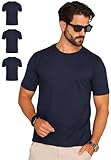 behype. Herren T-Shirt 3er Pack Rundhals Ausschnitt Kurzarm Basic Male Tee Leichtes Unterziehshirt O-Neck Oberteil DC_B-100-O-Navy-XL