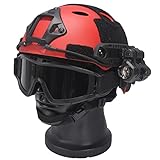 WLXW PJ Tactical Fast Helm, Mit Airsoft-Brille, Taschenlampe Und Halterung, Für Männer, Multicam, Militär, Sport, Paintball, Jagdschießen,Rot,D