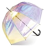 happy rain Automatik Regenschirm transparent durchsichtig Glockenschirm bunt schillernd Shiny